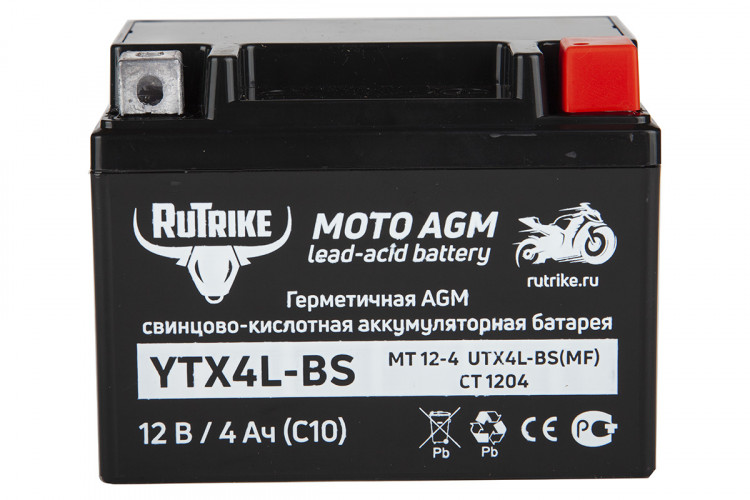 Аккумулятор стартерный для мототехники Rutrike YTX4L-BS (12V/4Ah) в Казани