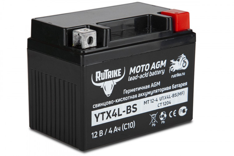 Аккумулятор стартерный для мототехники Rutrike YTX4L-BS (12V/4Ah) в Казани