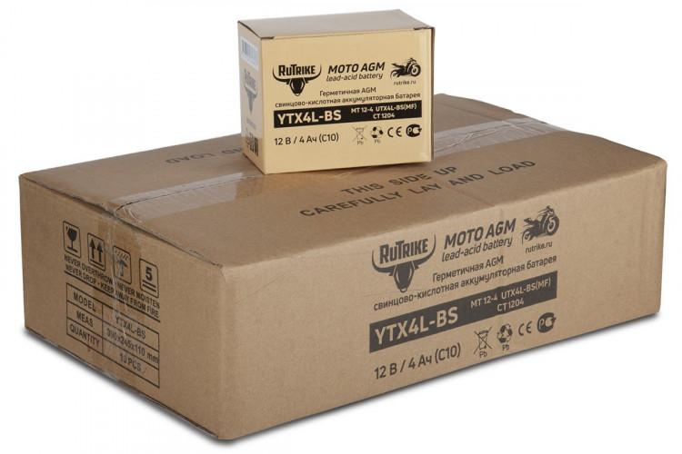 Аккумулятор стартерный для мототехники Rutrike YTX4L-BS (12V/4Ah) в Казани