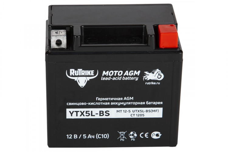 Аккумулятор стартерный для мототехники Rutrike YTX5L-BS (12V/5Ah) в Казани