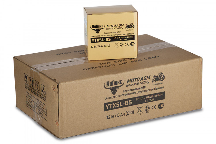 Аккумулятор стартерный для мототехники Rutrike YTX5L-BS (12V/5Ah) в Казани