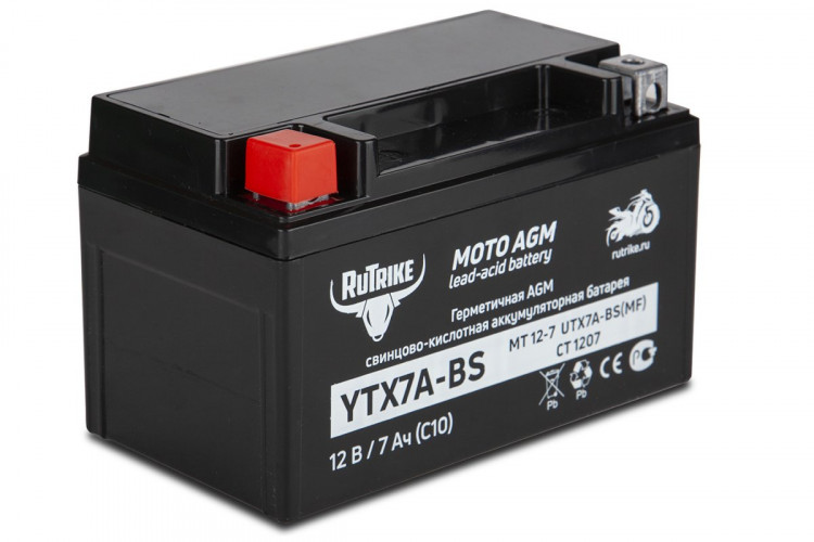 Аккумулятор стартерный для мототехники Rutrike YTX7A-BS (12V/7Ah) в Казани