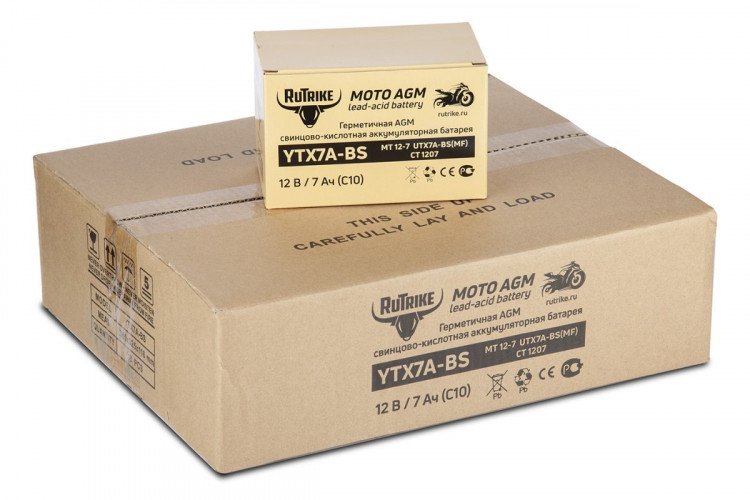 Аккумулятор стартерный для мототехники Rutrike YTX7A-BS (12V/7Ah) в Казани