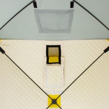 Палатка для рыбалки Helios утепл.Куб 1,5х1,5 желтый/серый в Казани