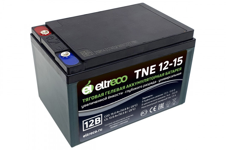 Тяговый аккумулятор Eltreco TNE12-15 (12V12A/H C3) болт в Казани
