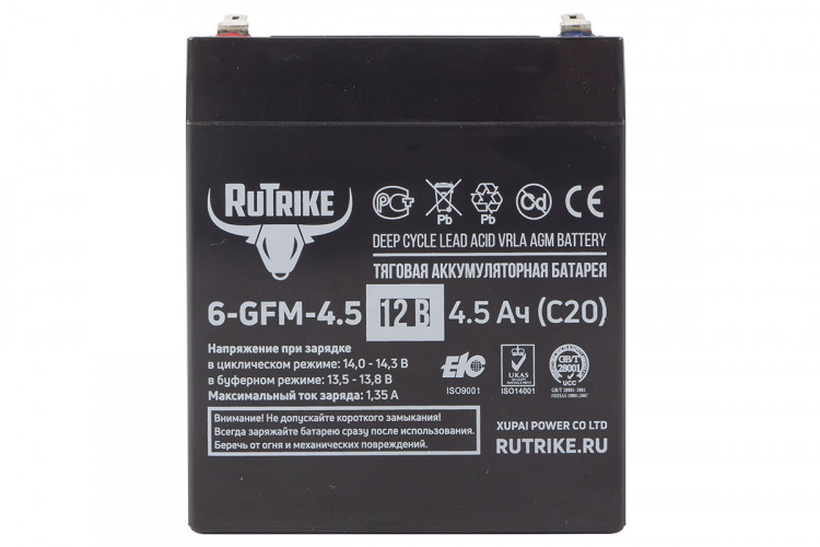Тяговый гелевый аккумулятор RuTrike 6-GFM-4.5 (12V4.5A/H C20) в Казани