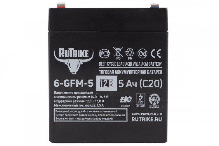 Тяговый гелевый аккумулятор RuTrike 6-GFM-5 (12V5A/H C20) в Казани