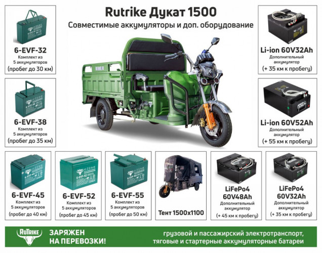 Грузовой электрический трицикл RuTrike Дукат 1500 в Казани